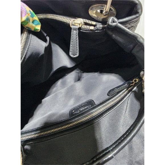 Authentic CHRISTIAN DIOR Cannage Quilted Satin Charming Lock Tote Bag Black - Picture 8 of 13